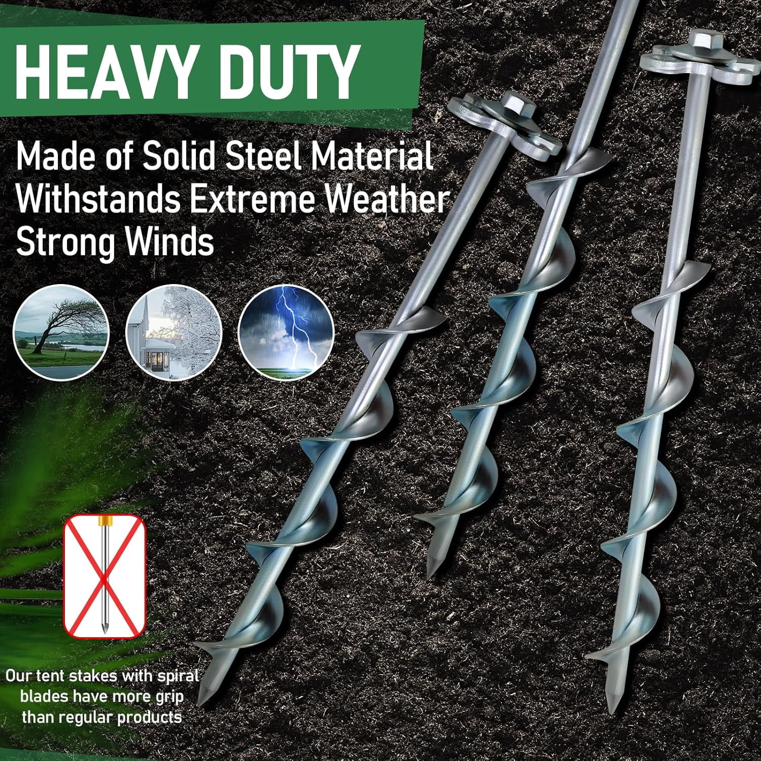 8 Pack  Tent Stakes Heavy Duty Ground Anchors with Drill Socket T-Handle for Camping Canopy Trampoline