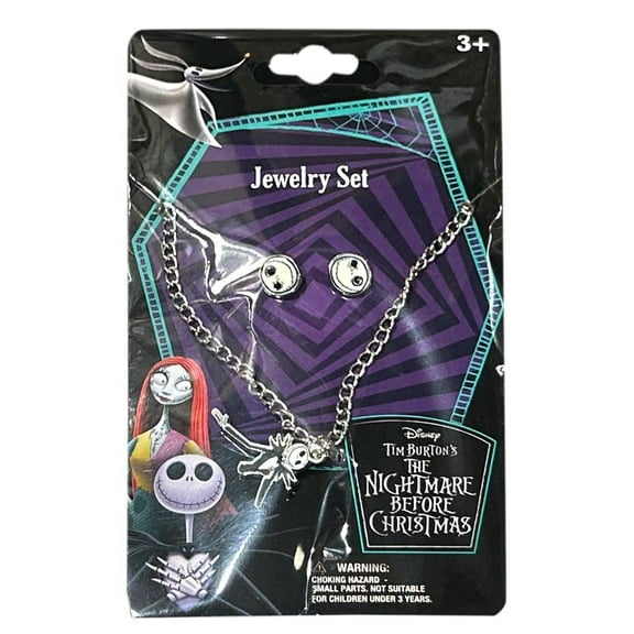 Nightmare Before Christmas Metal Necklace & Earring Jewelry Set on Card