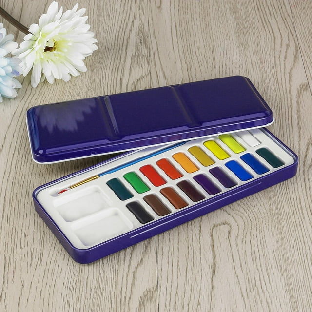 COMPUKAS 1Pack Professional Watercolor Paint Set Solid Watercolor Paint Set For Children Adults Tin Metal
