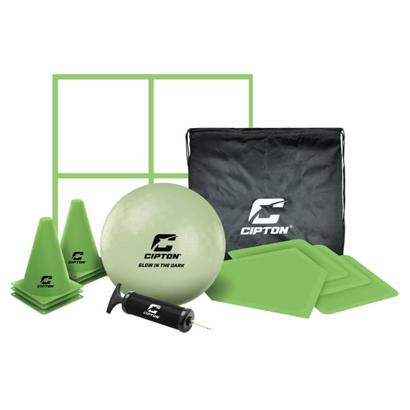 Cipton Glow-in-the-Dark Kickball and Dodgeball Set with Bases, Cones, Court Lines, and Ball Pump