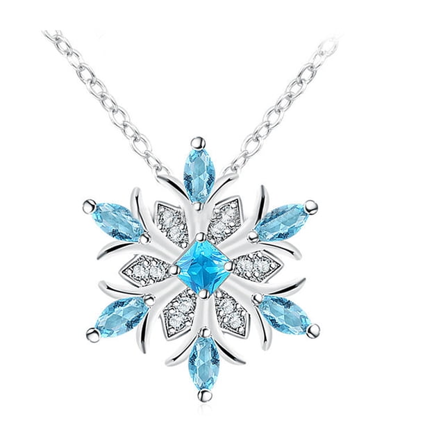 Collares Collar con copos de nieve Collar de piedras preciosas cristalinas azul para mujer Collares con colgantes de flores