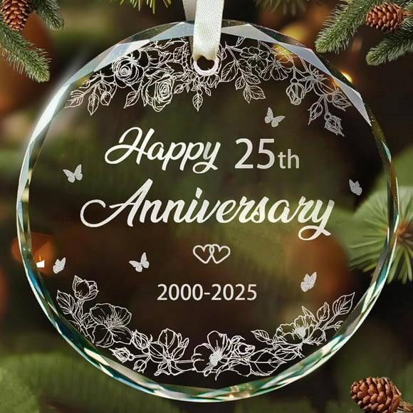 UKMZUII 25th Anniversary Crystal Ornament, Anniversary,Wedding Gifts for Couple,Parents, Husband, Wife, Round Crystal Ornament,2025 Glass Hanging Decoration