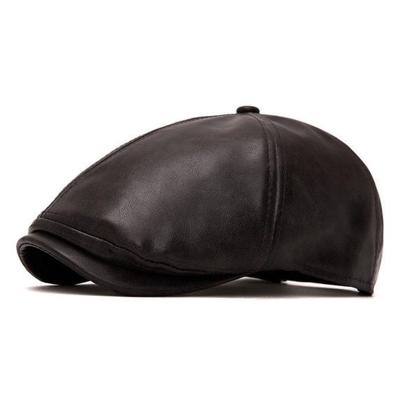 Men Faux Leather Newsboy Duckbill Flat Hat Painter Adjustable Winter Warm Cap