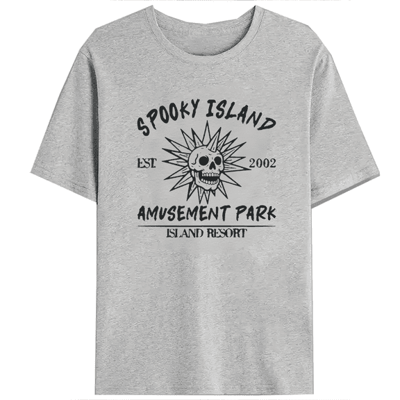 Vintage Halloween Short Sleeve Casual Tops Disco Skull Graphic Tees Spooky Island Print T-shirts 90s Cotton Shirts for Daily Outfits Gray,L