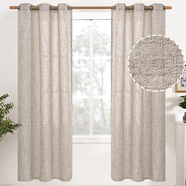 Natural Linen Curtains Long for Living Room Bedroom Grommet Top Light Filtering Privacy Linen Textu Window Semi Sheer Drapes Panels x Natural