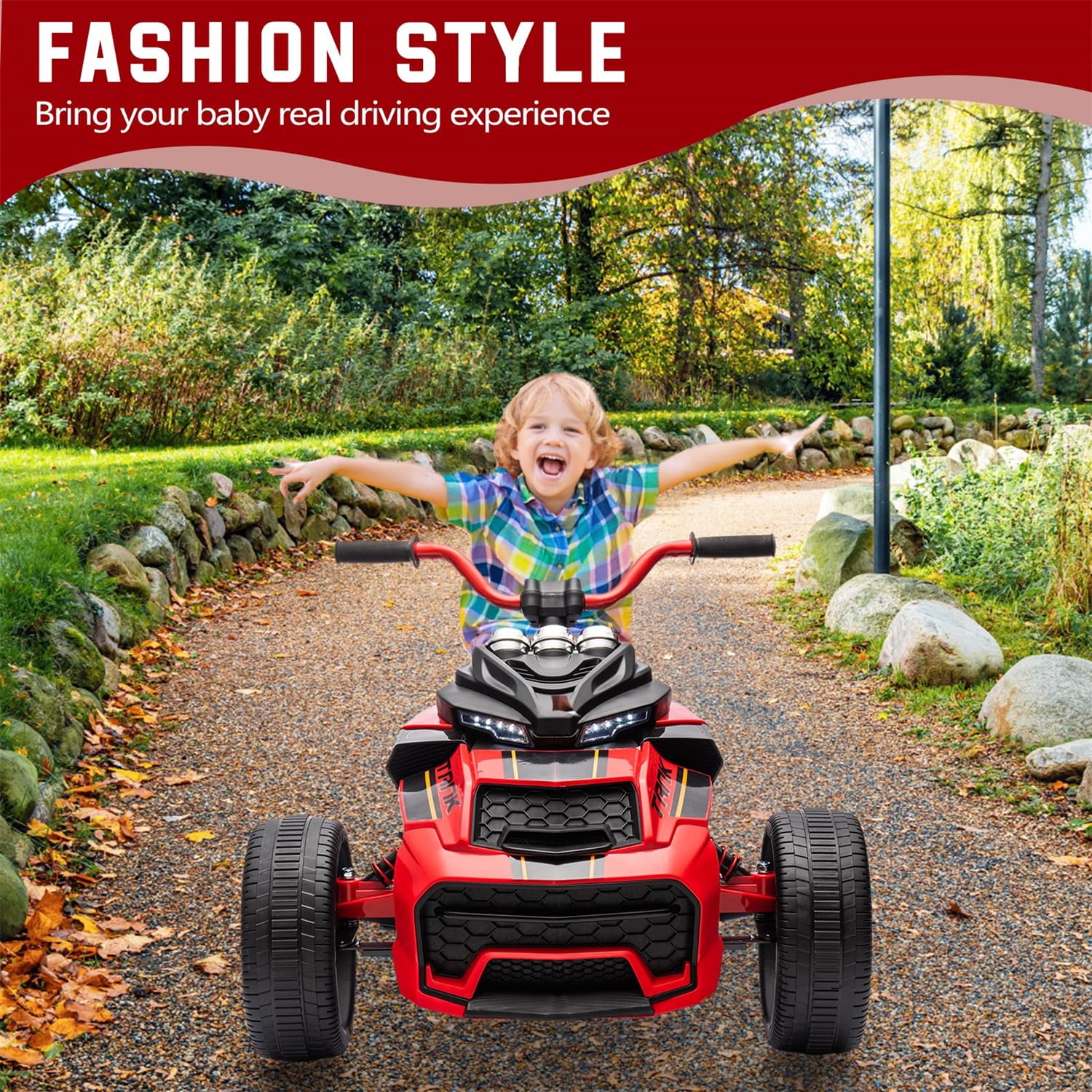 12V Kids Ride On ATV Car,3 Wheeler Motorcycle Electric Vehicle ATV with EVA Tire, LED, Music,Ride on Car Toy for Boys and Girls