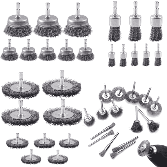 ChrumpTon 26 Pcs Wire Brush for Drill,Wire Wheel for Drill 1/4 inch Hex Shank & 0.11 inch Round Shank,Wire Cup Brush Drill Attachment for Rust Removal,Corrosion and Scrub Surfaces
