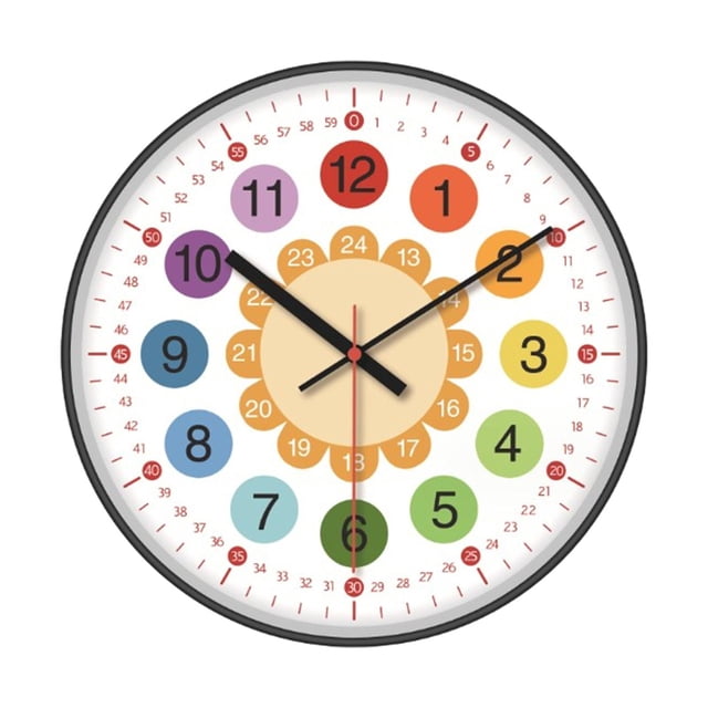 Reloj de pared para niños, reloj de pared con arte único, reloj didáctico para decir la hora, reloj para niños 12 pulgadas