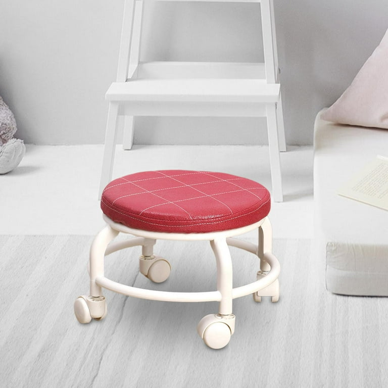 Rolling Stools with Wheels Low Height Rolling Stool Short Small Stool Chair Small Swivel Chair Pulley Wheel Stool for Kids and Adult Fitness Red