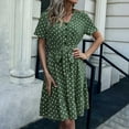 thumbnail image 2 of Women's Summer Boho Polka Dot Dress Short Sleeve Button Up Dress V Neck Swing Sun Dress Work Casual Mini Midi Dress, 2 of 7