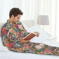 thumbnail image 4 of Wukai Tropical Fruit Men's Long-Sleeve Pajama Set - Comfortable Sleepwear with Button-Down Shirt and Pants-Large, 4 of 6