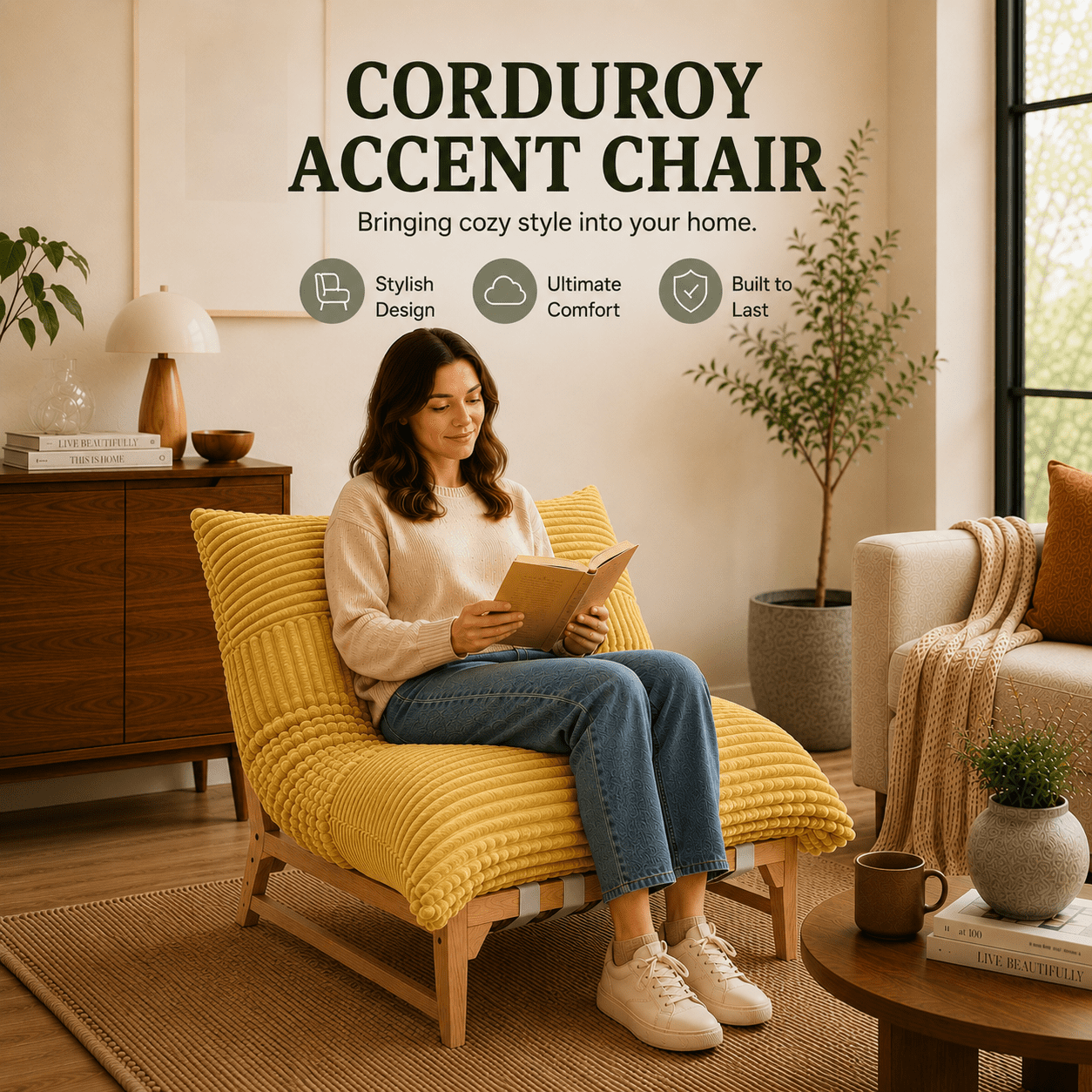 MOONMISS Oversized Cloud Lounge Accent Chair, Comfy Reading Chair for Living Room,Yellow