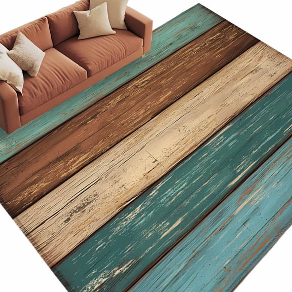 8x10 Area Rugs for Living Room, Teal Turquoise Wooden Non Slip Area Rugs for Kitchen Bedroom Entryway, Rustic Retro Farmhouse Western Country Washable Carpet Runner Rug Floor Mats for Bedroom