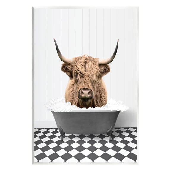 Stupell Industries Cattle in Checkered Bathroom Animals & Insects Painting Unframed Art Print Wall Art, 10 x 15
