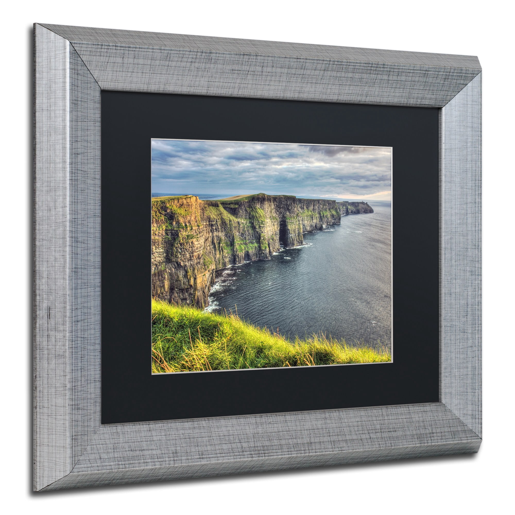 Trademark Fine Art "Cliffs of Moher Ireland" Canvas Art by Pierre Leclerc Black Matte, Silver Frame