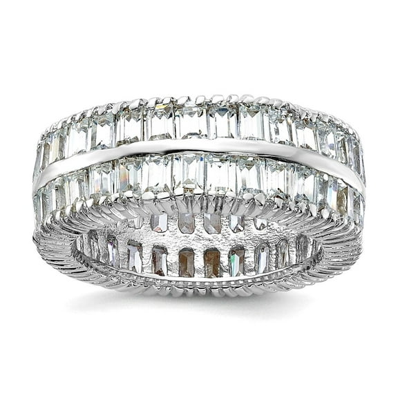 925 Sterling Silver Polished Cubic Zirconia Double Band Ring Size 6 8mm Wide Ring for Women and Men