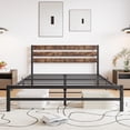 thumbnail image 5 of Queen Size Platform Bed Frame with Rustic Vintage Wood Headboard, Strong Metal Slats Support Mattress Foundation, No Box Spring Needed Rustic Brown, 5 of 7