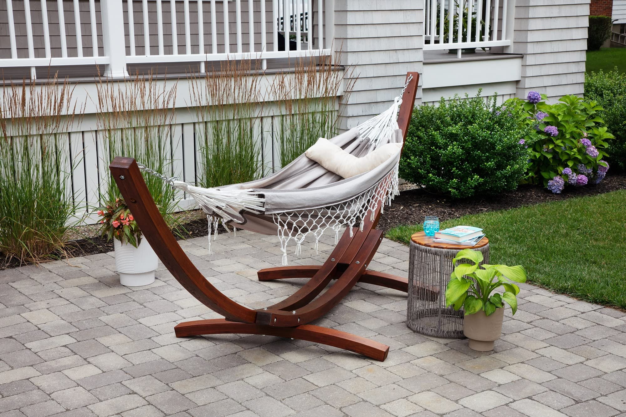 Sol Living Brazilian Patio Hammock Cotton Hammock Double Hammock for Two People Outdoor Patio Swing Chair Hand Woven Mayan Hammock Use Inside Outside Backyard Decor Porch Swing - Grey Stripes