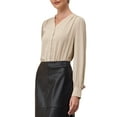 thumbnail image 4 of INSPIRE CHIC Women's Button Down Bodysuit Long Sleeve V Neck Classic Business Work Shirt Top S Beige, 4 of 5