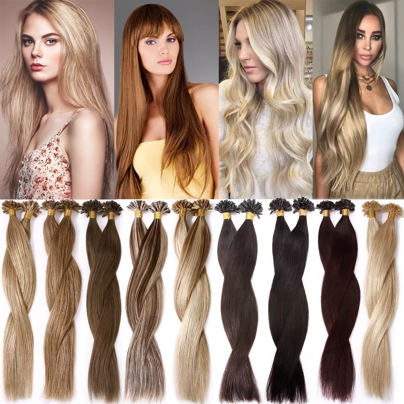SEGO U Tip Hair Extensions Pre Bonded Fusion Hairpieces 100% Remy Human Hair U-tip Nail Tipped Keratin Glue Stick Microlink Blonde Hair Extension for Women 50 Strands