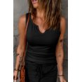 thumbnail image 4 of Women's Black Split Neck Ribbed Knit Tank Top, 4 of 13