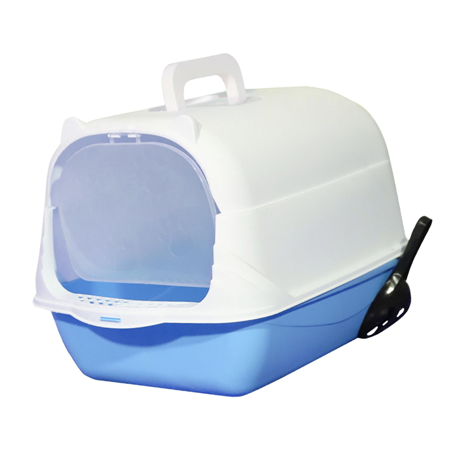 Hooded Cat with Lid Enclosed Cat Toilet Reusable Cat Litter Tray Blue