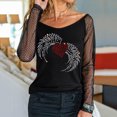 thumbnail image 2 of TSADFHJI Longues T-Shirt à Manches pour Femmes Noir Léger Chandail Aguichant Haut à Manches Longues Design en Filet Rhinestine Col Rond Automne Hiver Décontracté Chemise à Bretelles pour Fête TTTG Rouge, 2 of 5