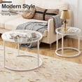 thumbnail image 3 of ZJQYDS White Nesting Glass Table Set of 2, Small Glass Round Nesting Tables for Living Room Bedroom, Accent Tea Table with Metal Frame Modern Industrial Simple, 3 of 18