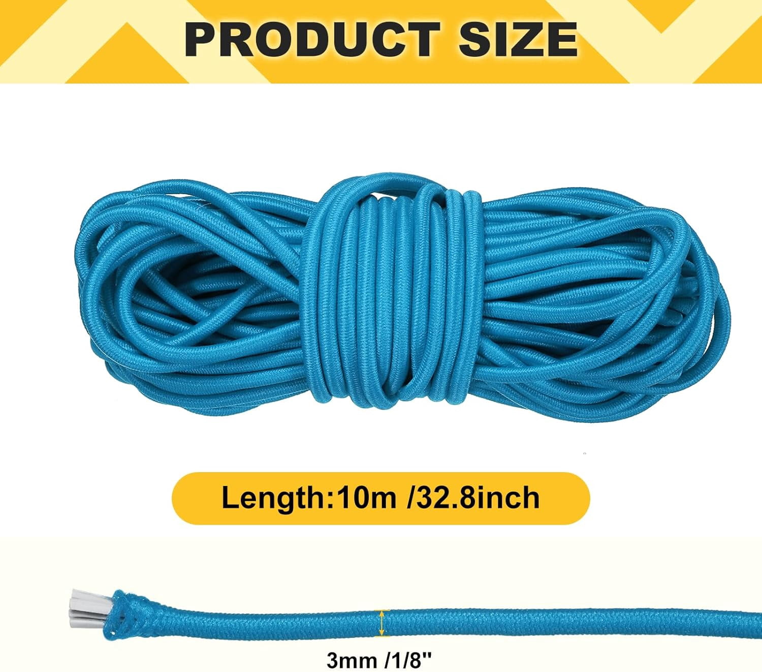 MKEUDQ-Elastic Bungee Cord, 1/8" x 32' Heavy Duty Polyester Bungee Shock Cords Kayak Stretch String Rope for Kayak Strap Tarp Tie Boating Tent Camping DIY Craft, Sky Blue
