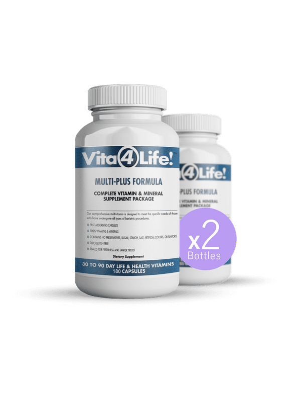 Bariatric Multivitamin & Mineral Supplement - Vita4Life Multi-Plus Formula - Double Bottle
