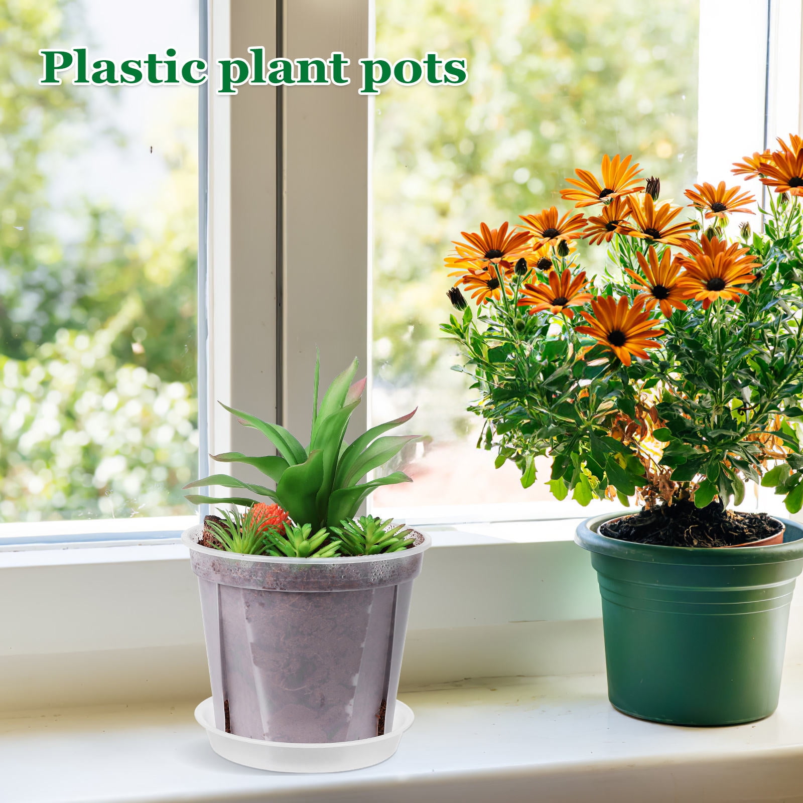 unbranded 4 Pcs Thickened Plastic Flower Pots Square Planter Pots Indoor Root Development Gardening