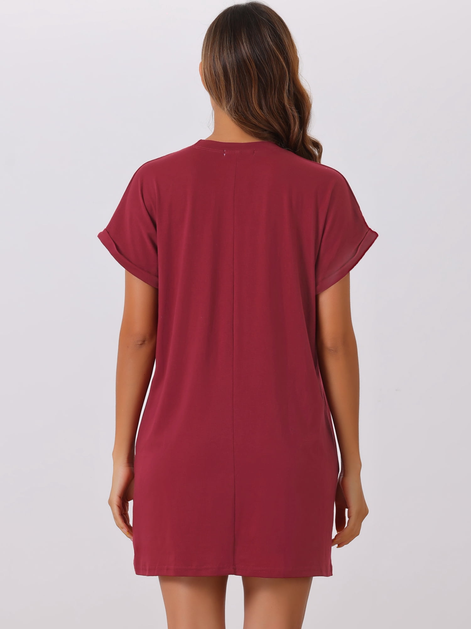 DARING DIVA Women's Short Sleeve Crew Neck Soft Night Dress with Pockets S Red