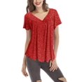 thumbnail image 1 of LUXUR T-Shirts d'Été pour Femmes à Manches Courtes T-shirt à Col en V T-shirt Mode Chandail à Enfiler T-shirt à Imprimé Floral Rouge m, 1 of 2
