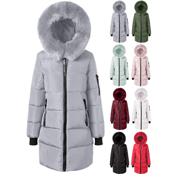 Women's Packable Lightweight Full-Zip Puffer Coat,Detachable Big Hood Collar Zip Up Quilted Parka,Windproof Warm Thick Cold Weather Jacket with Multi Pockets and Rib Cuffs