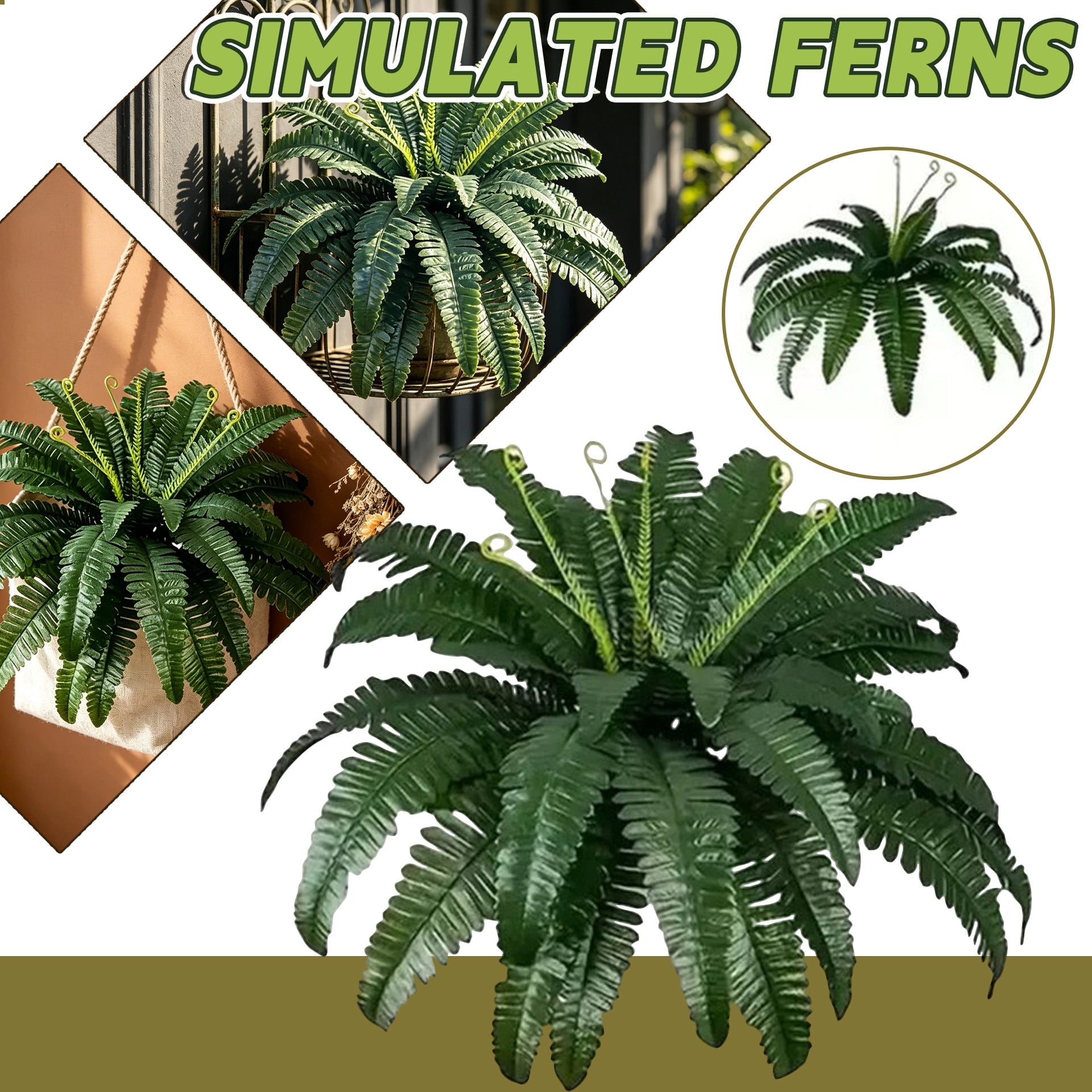 Artificial Boston Fern Plant, 22 Inch Fake Fern with Bendable Fronds, UV Resistant Faux Greenery for Indoor Outdoor Use