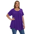thumbnail image 7 of LATWIIV Women's Trendy Loose Pleated Tunic Solid Tops Puff Short Sleeve Tees Round Neck Leisure Shirts DarkPurple_2X, 7 of 7
