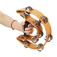 thumbnail image 4 of Pandereta de mano de doble fila con cascabeles metálicos y empuñadura ergonómica. Instrumento de percusión., 4 of 11