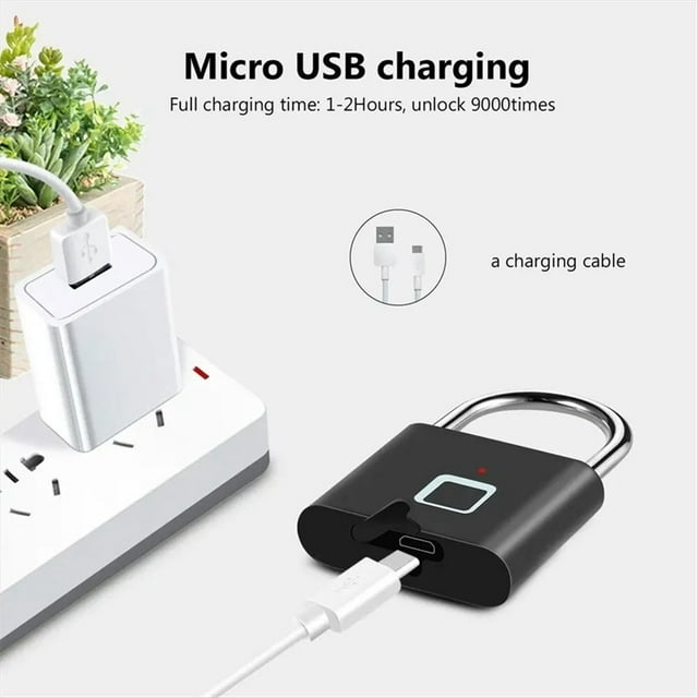 Cerradura con Huella Dactilar, Candado Inteligente, Candado de Puerta Impermeable, Candado Antirrobo Portátil, Carga USB Sin Llave