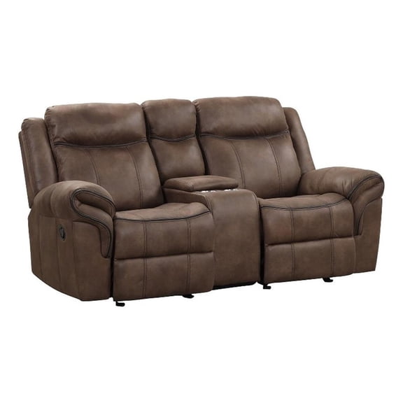 Arisa Loveseat, Brown Faux Leather, Storage Console and Cupholders, 79 Inch