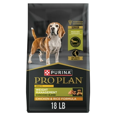 Purina Pro Plan Adult 7 Plus Weight Management Shredded Blend Chicken and Rice Formula Dog Food Senior Formula, 18 lb Bag