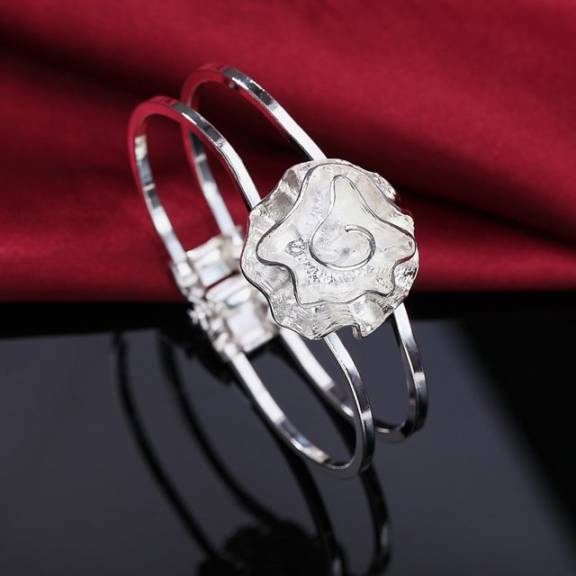 Venta al por mayor, brazaletes de plata de ley 925 a la moda, pulsera con coraz贸n redondo abierto para mujer, joyer铆a de moda, brazalete de ajuste para boda