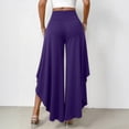 thumbnail image 6 of Tqcoqu Women's Solid High Waist Flowy Wide Leg Pants,Layered Split Hem Pants with Side Pockets,Loose Casual Palazzo Trousers for Summer,Purple Women's S-XXXL, 6 of 6