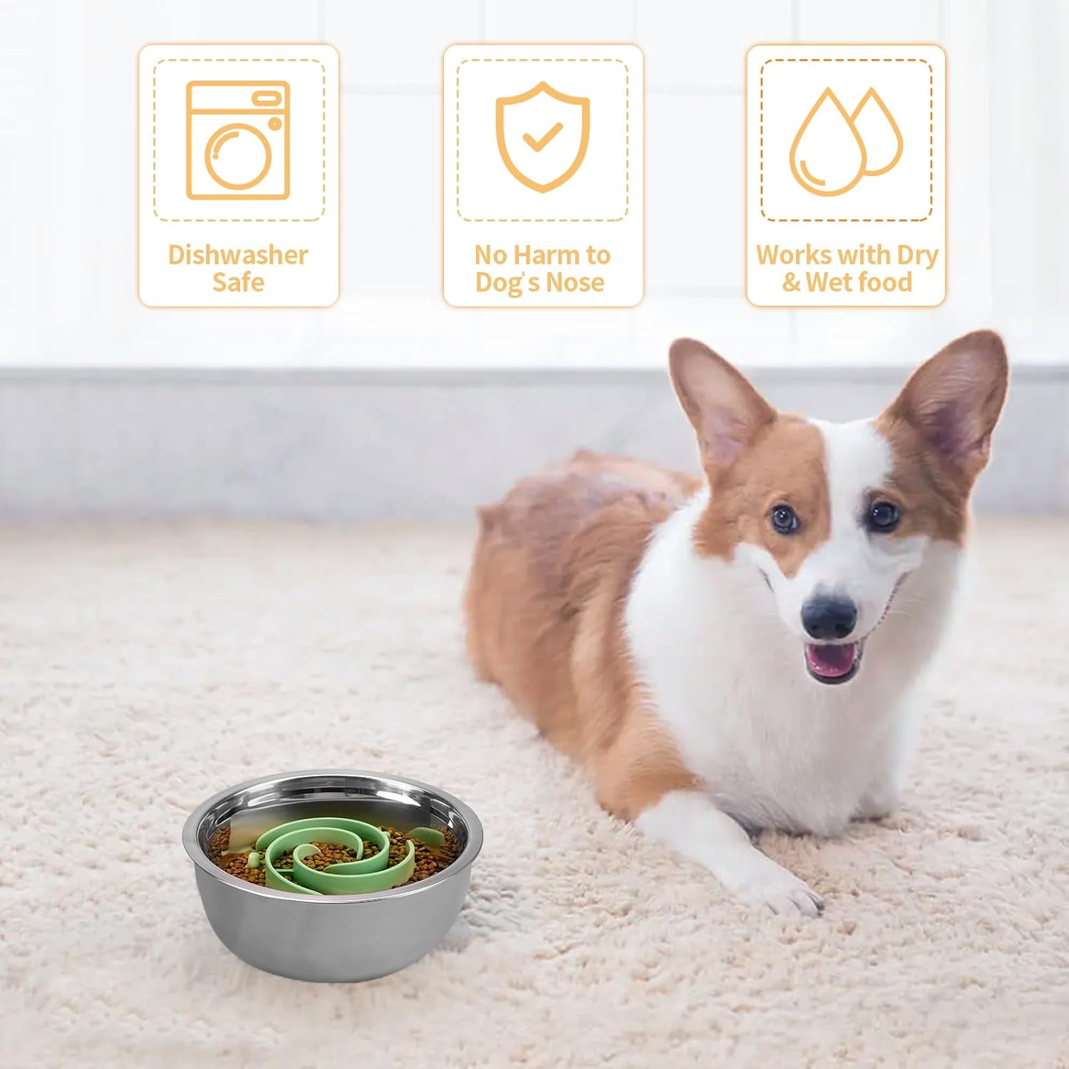 Slow Feeder Dog Bowls Insert,  Soft Silicone Slow Eating Feeder Insert with Suction Cups for Small, Medium and Large Dogs, Fit into Basic and Elevated Dog Bowls, Green Green,L