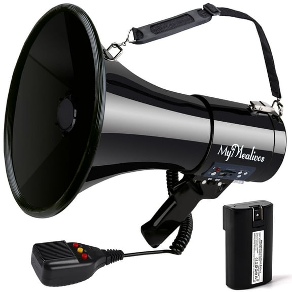 MyMealivos 50W ABS Material Megaphone with Rechargeable Battery-Professional Bullhorn with Siren&240s Recording 1600ft Range for Sports Emergency Outdoor Activities-Black