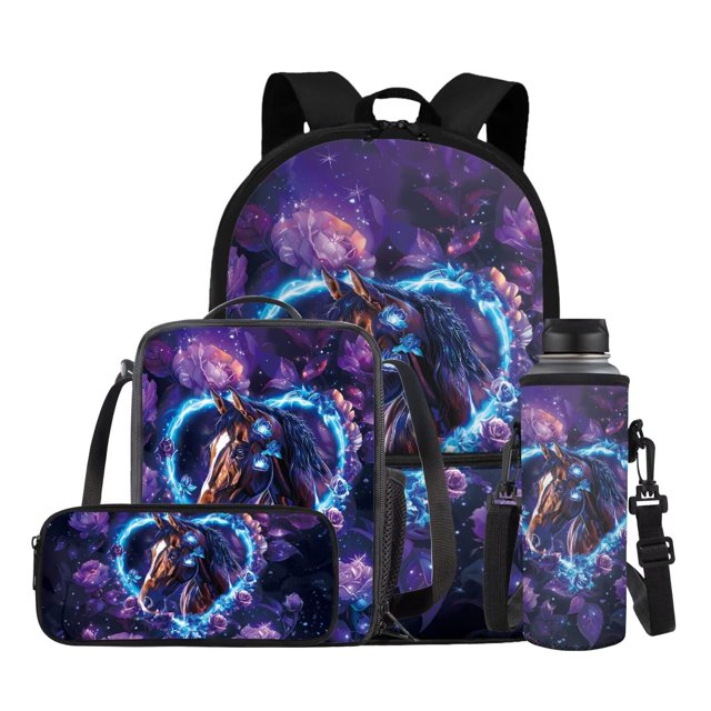Mochila Gomyblomy Rose Horse para niñas de 12 a 14 años con fiambrera 4 en 1