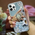 thumbnail image 4 of for iPhone 14 Pro Makeup Mirror Case for Women Girls Luxury Bling Glitter Rhinestone Cover with Shiny Crystal Diamond Ring Stand Holder Finger Grip Cute Girly Cases, 4 of 6