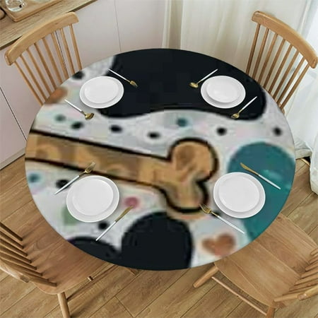 

Palnkart Dog Paw Bone Hearts Round Table Cover Stain Resistant Washable Indoor Outdoor Tablecloth Kitchen Dining 100% Polyester Waterproof Fabric 54 -58