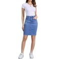 thumbnail image 3 of INSPIRE CHIC Women's Denim Skirts Distressed High Waist Ripped Hem Washed Jean Skirts with Pockets L Bright Blue, 3 of 7