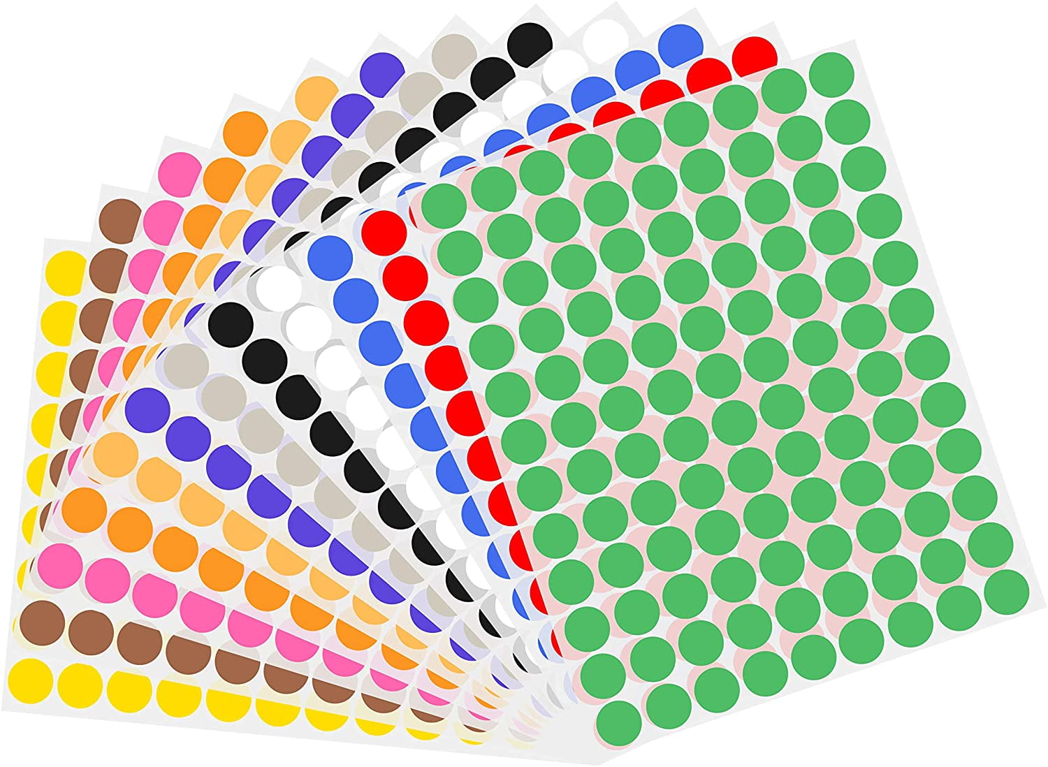 Pack of 1296 0.79" Round Color Coding Labels, Wisdompro 20mm Circle Dot