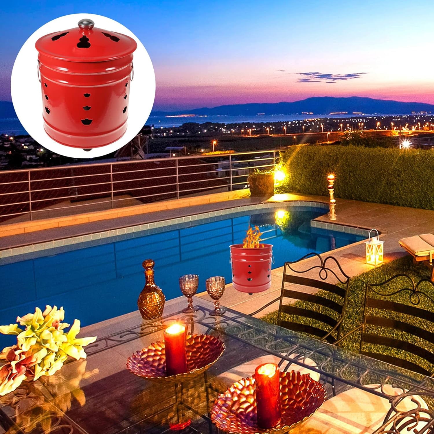 Enamel Burn Barrel Incinerator Can Metal Garden Fire Pit Cage Yard Debris Furnace Burning Bin Bucket for Ancestor Money Waste Garden Leaf Wood Bonfire